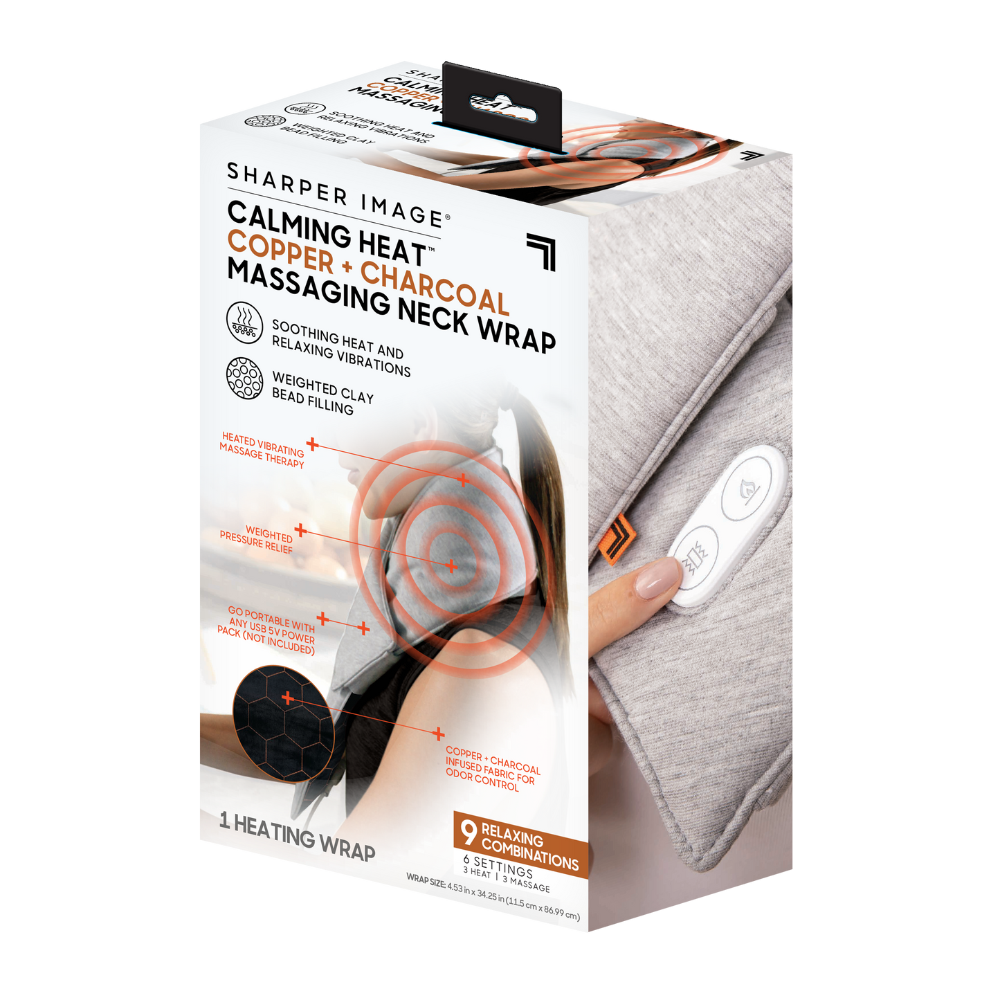 Sharper Image Calming Heat Copper & Charcoal Massaging Neck Wrap
